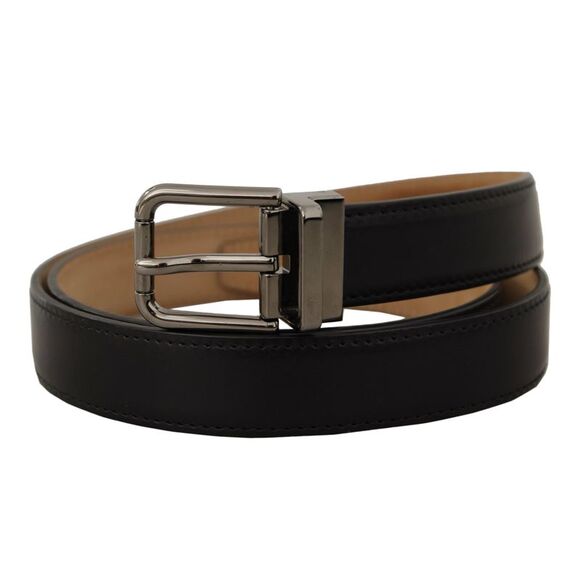 Dolce & Gabbana Black Calf Leather Logo Engraved Metal Buckle Men's Belt